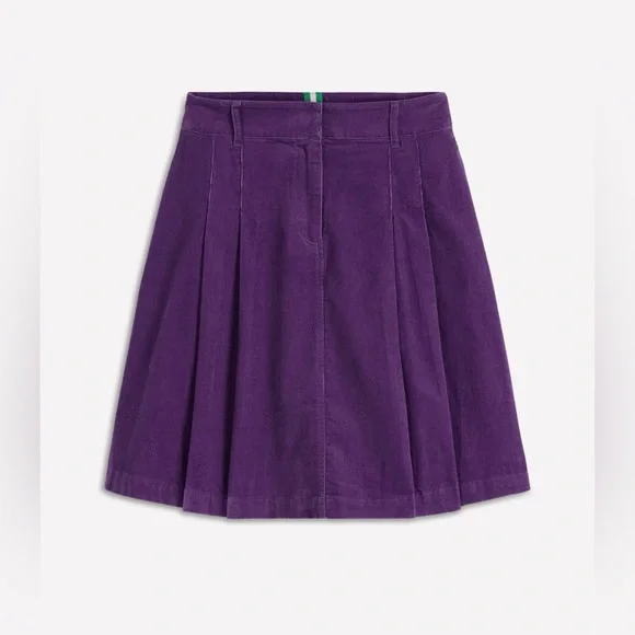 Boden Pleated Corduroy High Waist Mini Skirt Purple Women’s Size 2P Petite NWT - Picture 2 of 16
